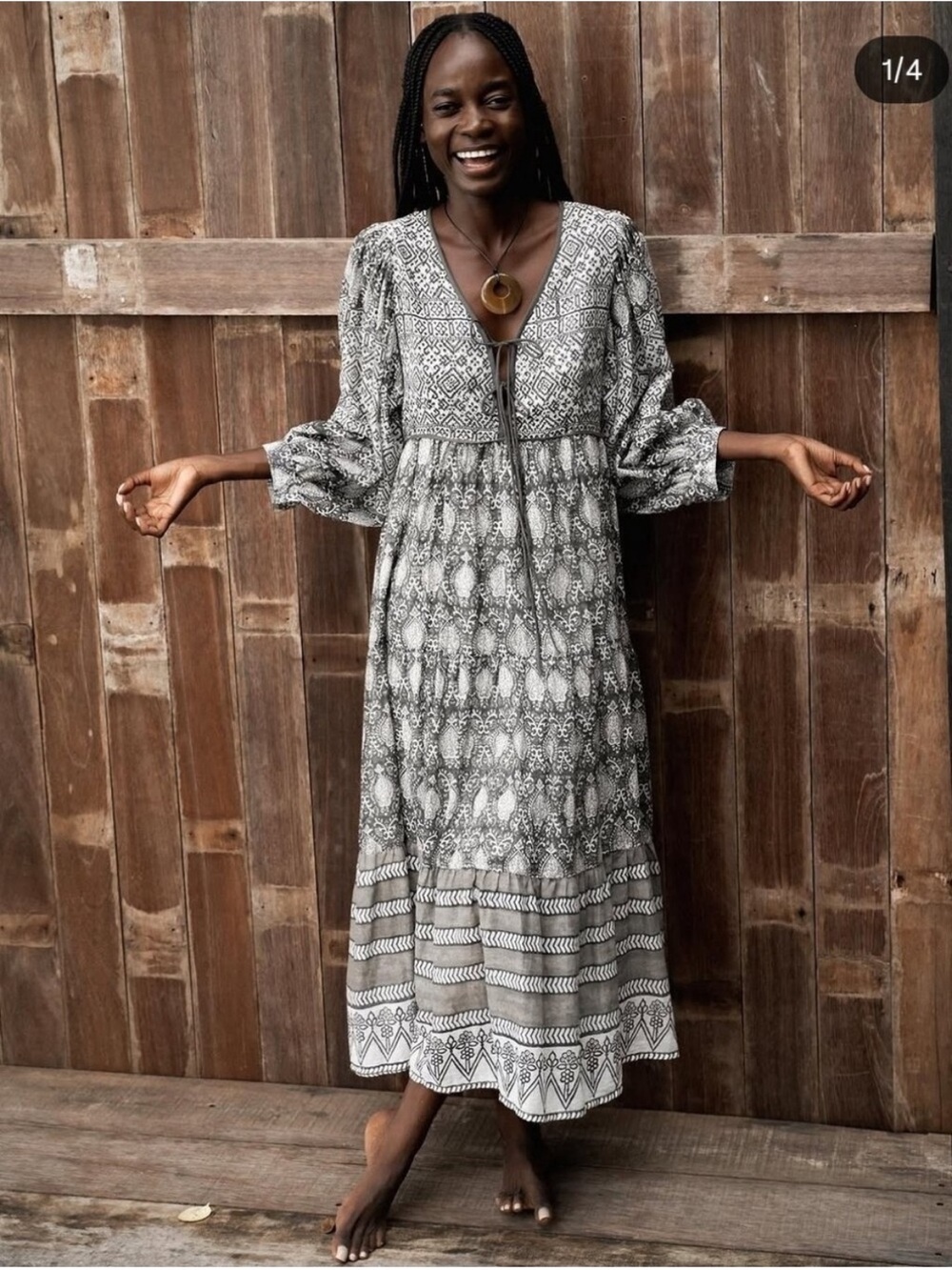 NWT Daughters of India Band Charcoal Printed Maxi Dress - Picture 2 of 5